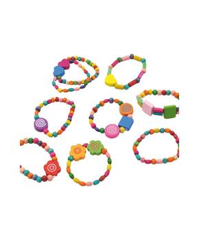 Pulseiras de contas de madeira coloridas